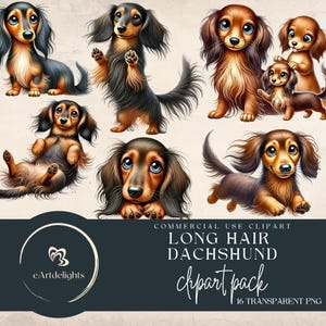 Long Hair Dachshund Clipart Pack | Cute Dog Illustration Graphics | Whimsical Pet Art for DIY Crafts & Digital Designs