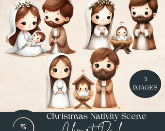 Nativity Scene Clipart: Mary, Joseph, Baby Jesus (Digital Download PNGs)