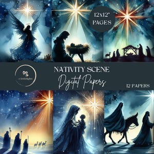 Watercolor Christmas Nativity Digital Paper: Christian Scrapbook (US Letter)