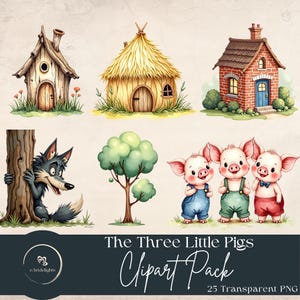 The Three Little Pigs Clipart Pack | Fairy Tale Illustrations | Digital Download | Cute Animal Storybook Art | Kids’ Book Graphics