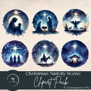 Clipart crèche de Noël | Art numérique chrétien | Stickers pour journal biblique | Téléchargement instantané | Éphémères imprimables