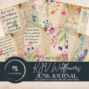 KJV Wildblumen Junk Journal Seiten | Bibel Journal Kit