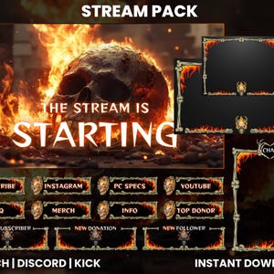 Burning Skull Stream Pack | Twitch Stream Pack | Webcam Overlay | Twitch Screen Overlay | Animated Screens | Twitch Alerts | Twitch Panels