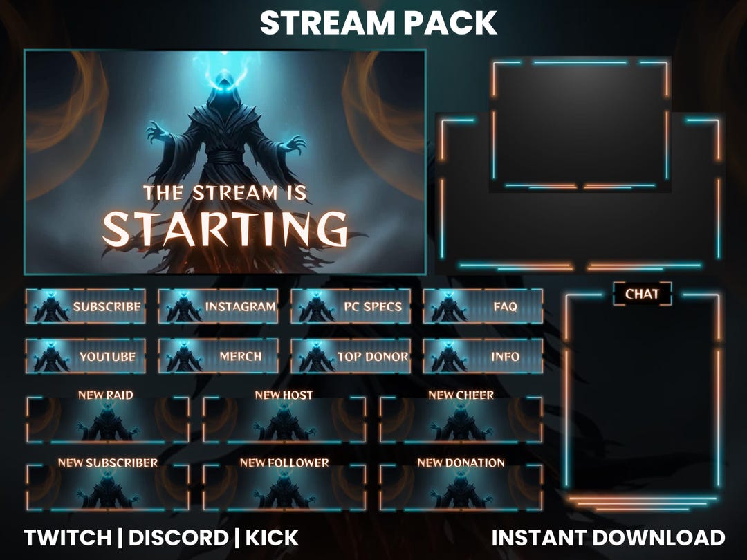 Dark Sorcerer Stream Overlay Pack | Magic Wizard Twitch Overlay Bundle ...