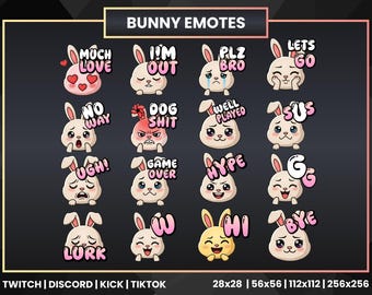 Twitch-emotespakket schattig konijntje | 20 schattige konijnenstream-emoties voor Twitch, Discord, Kick en TikTok | Directe png-download