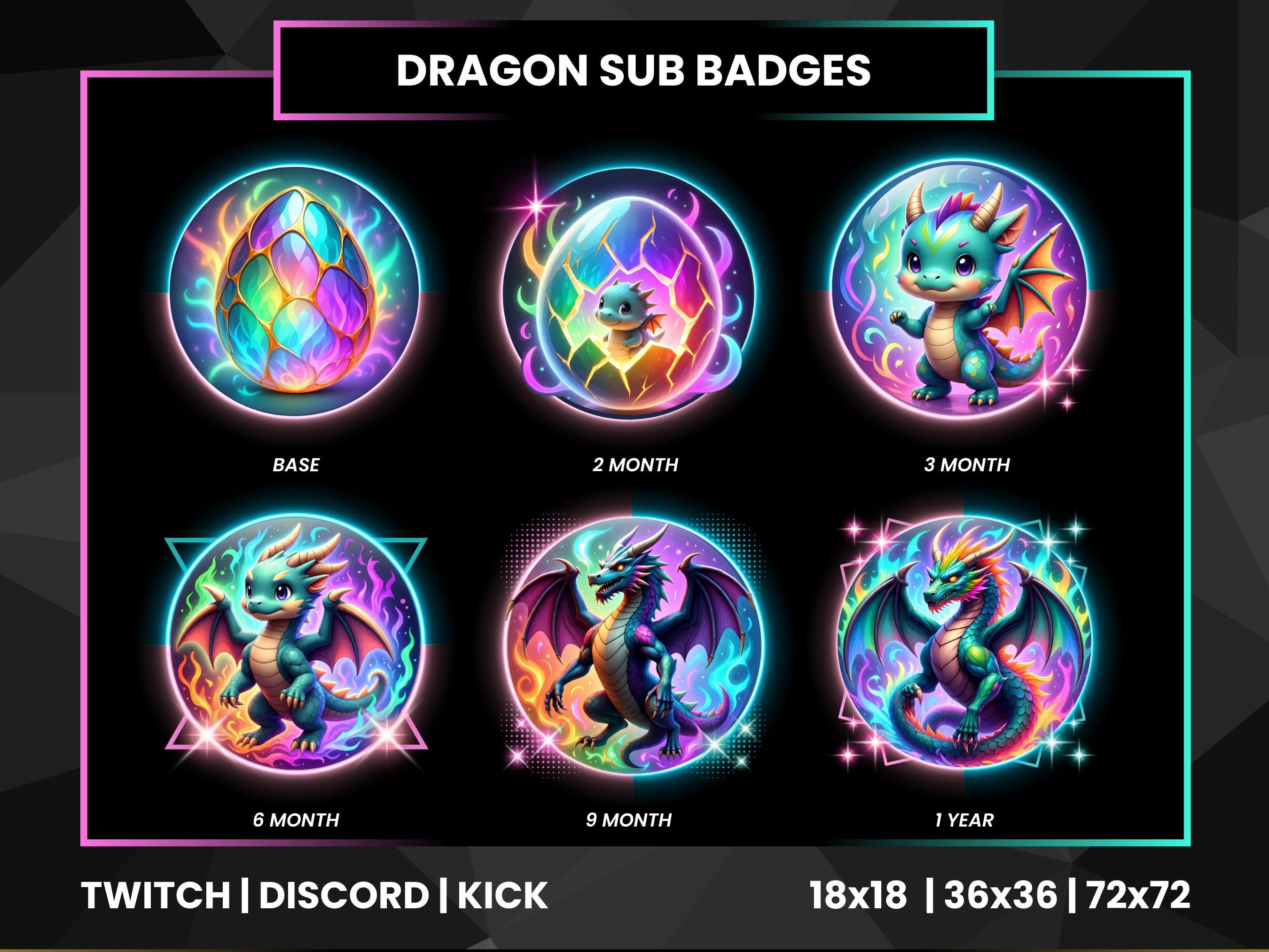 Dragon Sub Badges for Twitch, Kick & Discord | Colorful Dragon Egg to ...