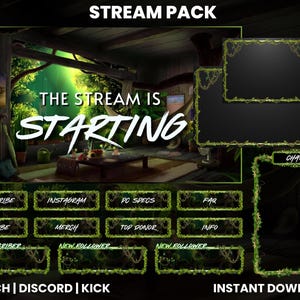 Cozy Nature Stream Overlay Pack for OBS Twitch Kick – Animated Forest Cabin Stream Screens, Alerts & Webcam for Streamlabs | Forest Vines