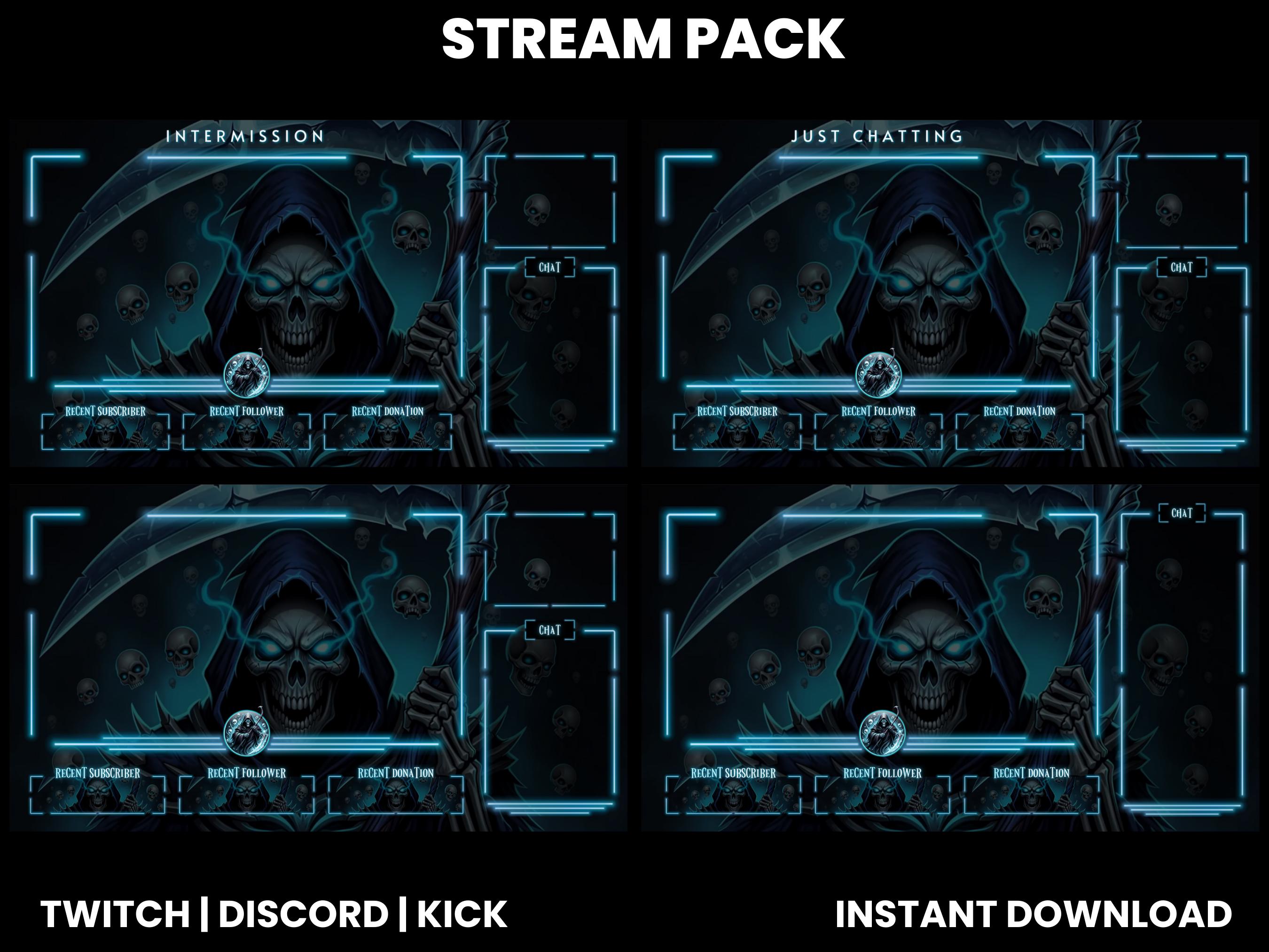Blue Reaper Twitch Overlay Pack – Neon Grim Reaper Stream Pack | Dark ...