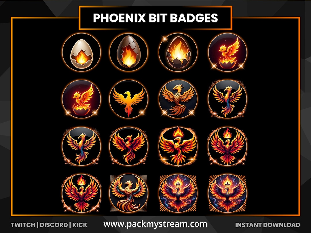 Phoenix Bit Badges Set | Fire Bird Twitch Bit Badges | Fantasy Phoenix ...