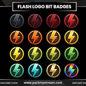 Lightning Flash Bit Badges Set | Electric Bolt Twitch Bit Badges | Energy Logo Icons | Twitch Sub Badges | Kick | Discord | Twitch Badges