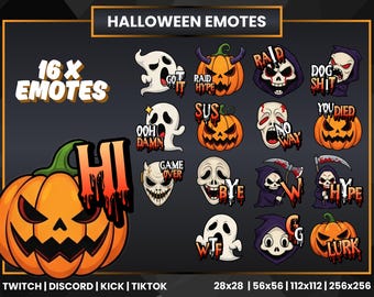 Halloween Emotes | Spooky Twitch Emotes Pack | Pumpkin Ghost Reaper Themed | Discord | Kick | TikTok | 16x Emotes