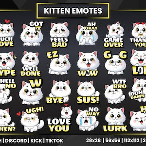 Kitten Twitch Emotes Pack – 24x Cute Cat Sub Badges for Discord, Kick, YouTube, TikTok & Streaming