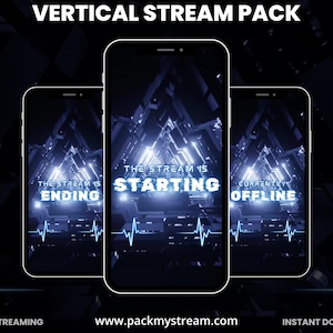 Pacchetto verticale di overlay per streaming blu futuristico, overlay Twitch Cyber Tech, layout di streaming Neon Pulse, pacchetto di streaming per dispositivi mobili, tema tecnologico