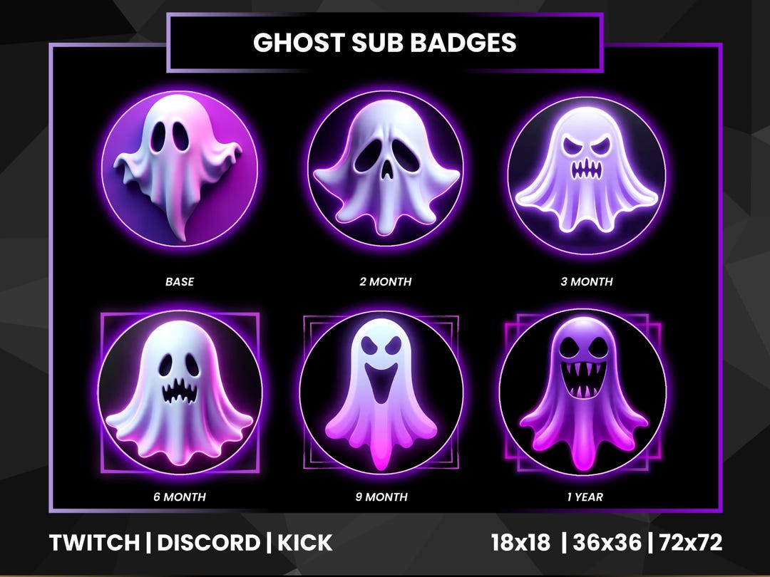 Ghost Sub Badges for Twitch – Spooky Purple Ghost Loyalty Badges ...