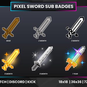 Sword Twitch Sub Badges Pack | Sword Twitch Bit Badges | Twitch Badges | Sword Badges | Pixel Sword Badges | Pixel Sword Sub Badges | Kick