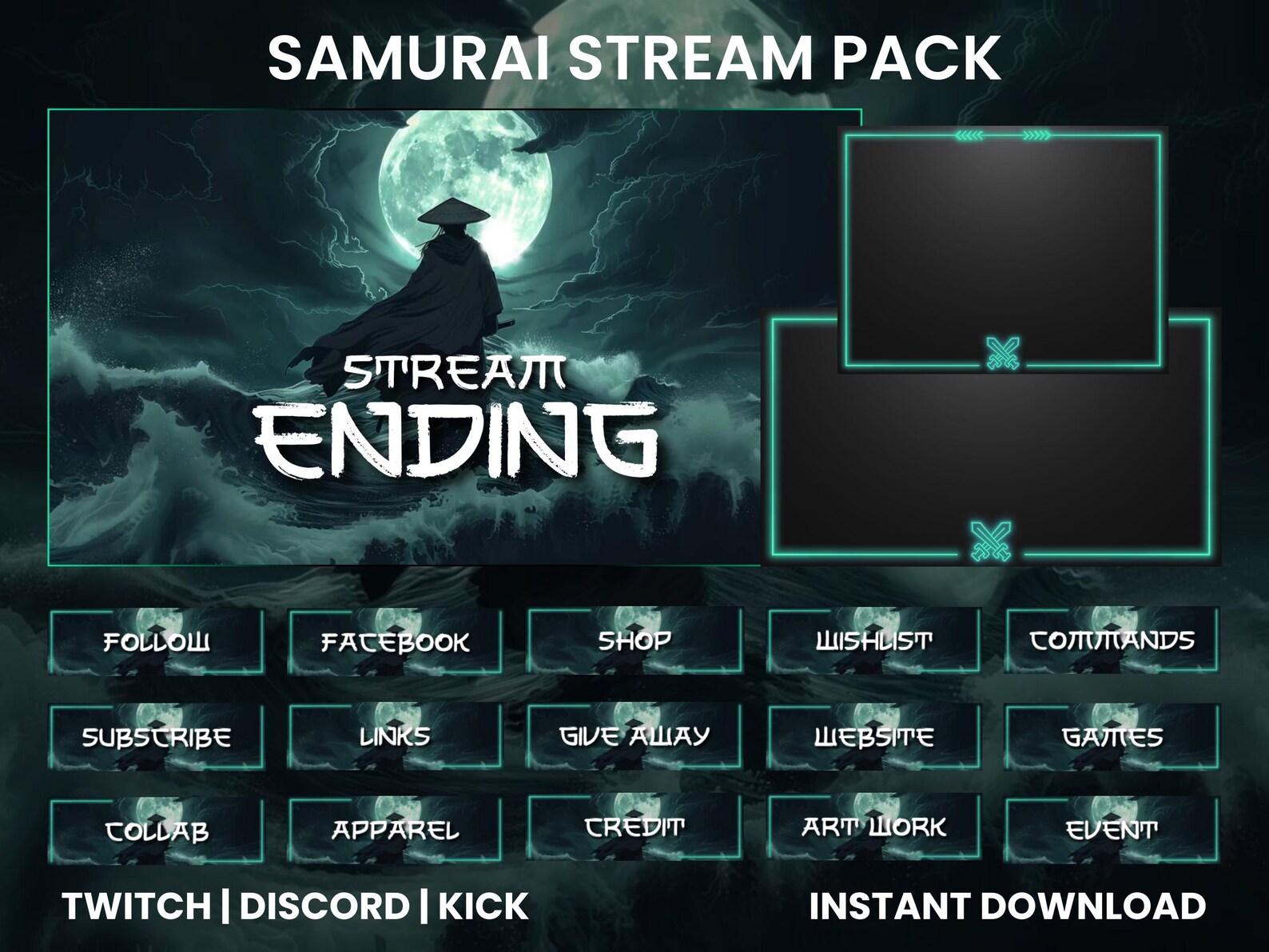 Samurai Twitch Stream Pack | Twitch Screen Overlay | Twitch Panels ...