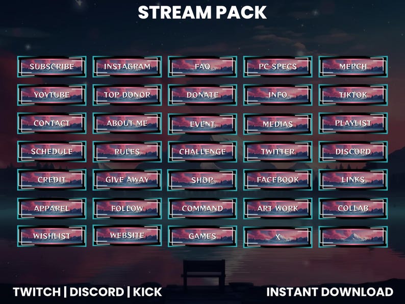 Animated Twitch Stream Pack | Twitch Screen Overlay | Lake Reflection ...