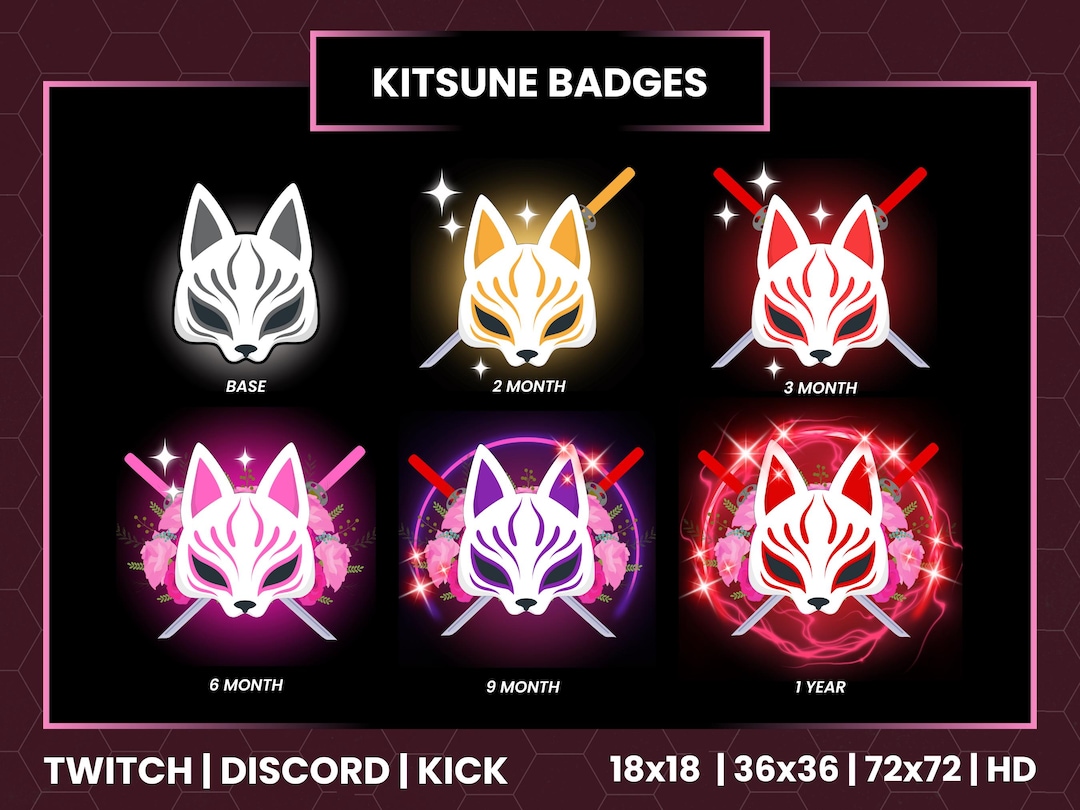 Kitsune Twitch Sub Badges | Kitsune Twitch Bit Badges | Twitch Badges ...