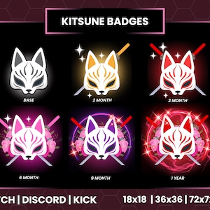 Kitsune Twitch Sub Badges | Kitsune Twitch Bit Badges | Twitch Badges | Twitch Sub Badges | Bit Badges Twitch | Neon Kitsune Badge | Discord