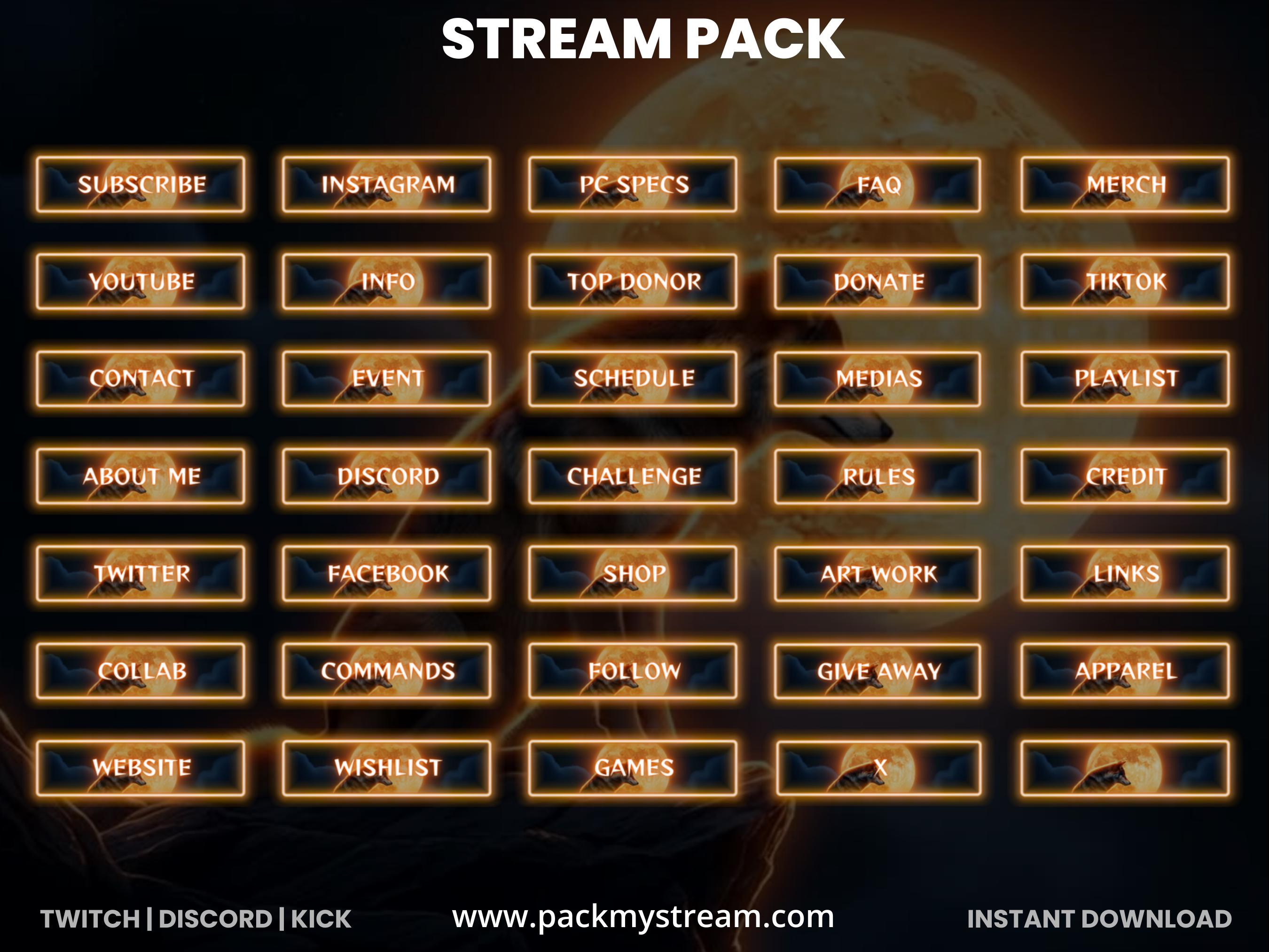 Wolf Moon Stream Overlay Pack for Twitch, Dark Night Gaming Overlay ...