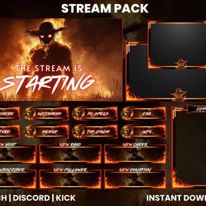 Burning Scarecrow Twitch Stream Pack | Twitch Screen Overlay | Webcam Overlay | Twitch Alerts | Twitch Panels | Animated | Discord | Kick