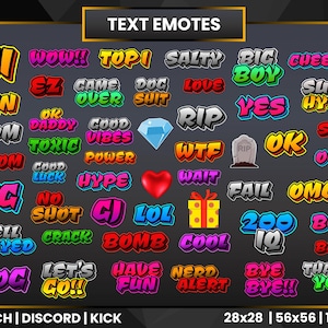 50 Text Emotes | Twitch Emotes | Discord | Kick | Colourful Neon Emotes | OMG Emote | Hype Emote | RIP Emote | LOL Emote | Love Emote