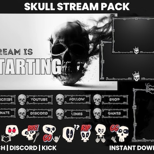 Skull Twitch Stream Pack | Twitch Screen Overlay | Twitch Panels | Twitch Animated Screens | Webcam Overlay | Twitch Alerts | Animated Emote