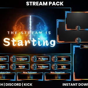 Neon Fire and Ice Skull Twitch Stream Pack | Twitch Screen Overlay | Twitch Panels | Twitch Animated Screens | Webcam Overlay | Twitch Alert