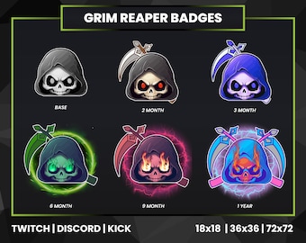 Grim Reaper Twitch Sub Badges Pack | Grim Reaper Twitch Bit Badges | Twitch Badges | Skull Sub Badges | Skull Bit Badges | Twitch Sub Badges