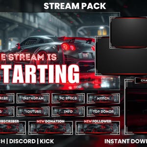 Animated Twitch Stream Pack | Twitch Screen Overlay | Sports Car Stream Pack | Twitch Alerts | Super Car | Chat Overlay | Animated Screens