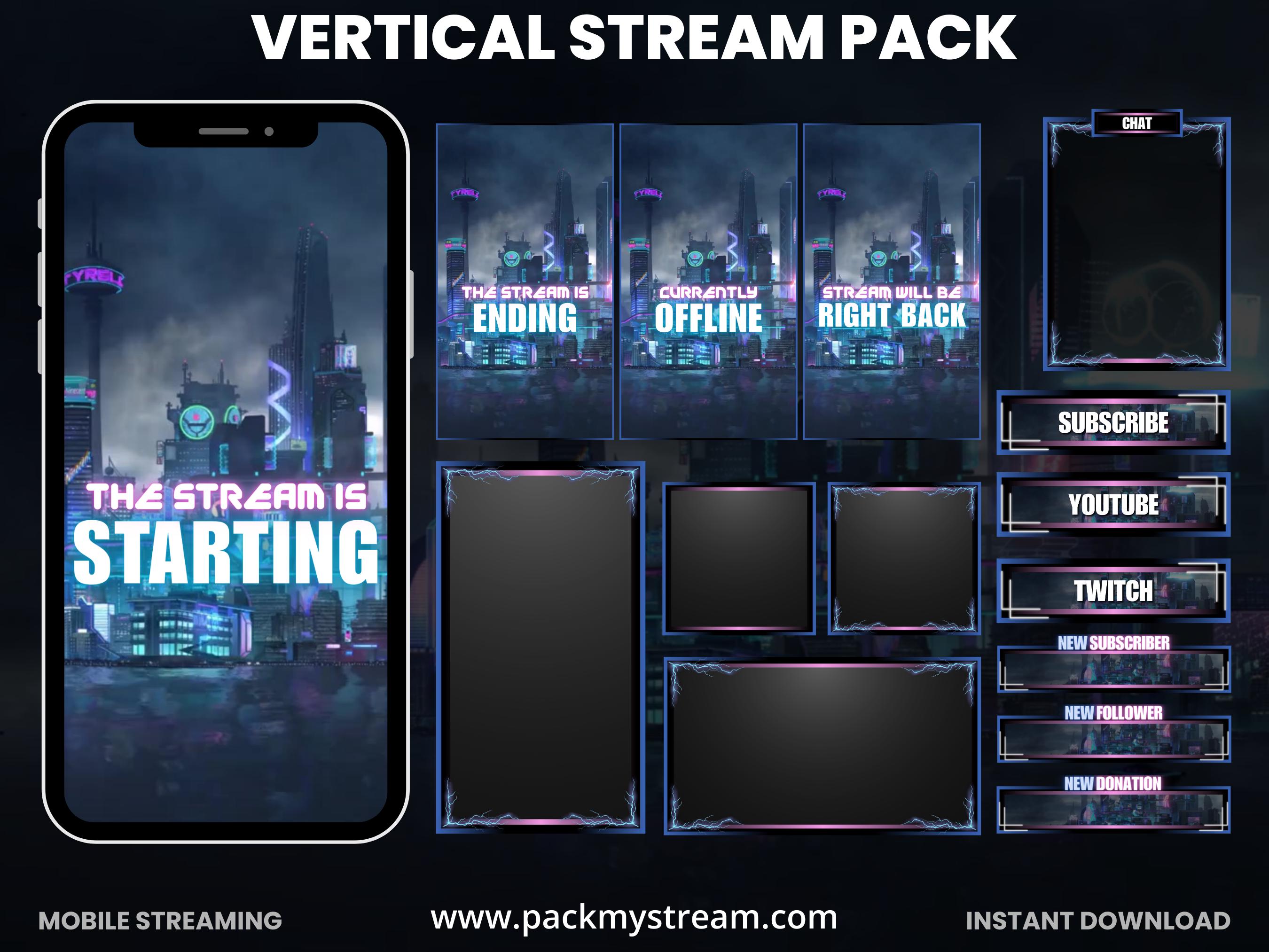 Offline Layout Cyberpunk City Vertical Stream Overlay Pack | Neon Futuristic Twitch ...