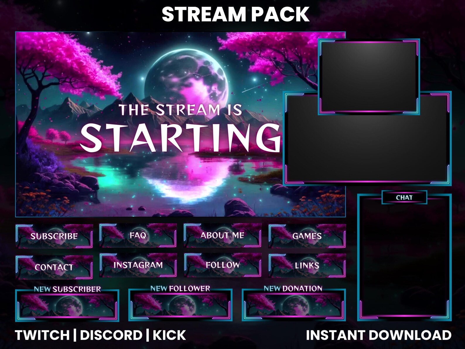 Animated Moonlight Twitch Stream Pack | Webcam Overlay | Twitch Chat ...