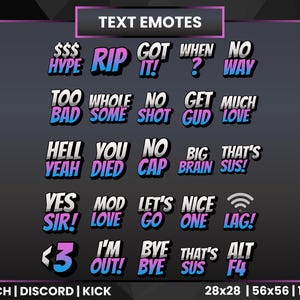 50 Text Emotes | Pink Purple Blue Text Emotes | Twitch Emotes | Discord | Kick Emote | Game Over Emote | WIN Emote | GG Emote | Twitch Emote