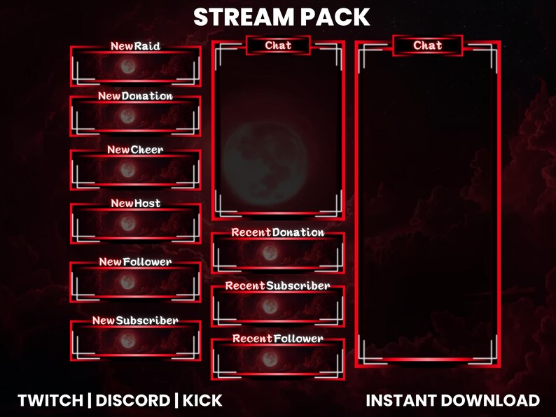 Recent Follow Box Red Moon Twitch Stream Pack | Animated Screens | Twitch Screen Overlay ...