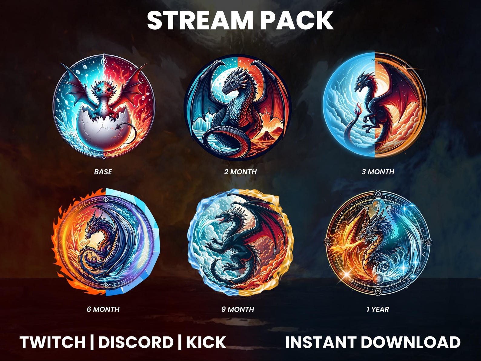 Animated Twitch Stream Pack | Fire and Ice | Dragon Twitch Stream Pack ...
