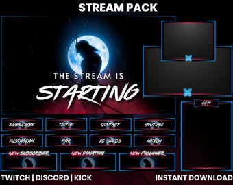 Paquete de transmisión animada de Twitch / Paquete de transmisión de samuráis / Paquete de transmisión de espadas / Superposición de cámara web / Superposición de pantalla animada / Alertas de Twitch / Paneles