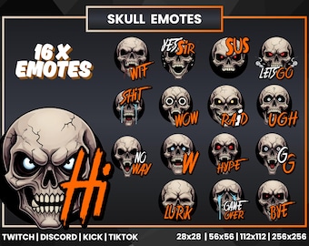Skull Emotes for Twitch, Discord, Kick & TikTok | 16 Spooky Stream Emotes