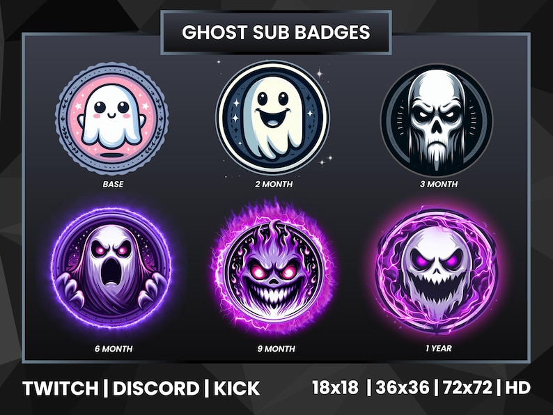 Ghost Twitch Sub Badges | Bit Badges Twitch | Set of 6 Sub Badges ...