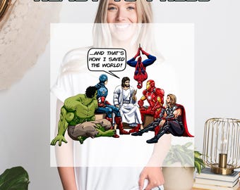Avengers And Jesus Ready To Heat Press Transfer, DTF Transfers, Ready to Press, Direct to Film, High Quality Print