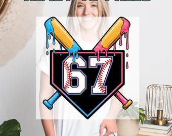 6 7 Pink Blue Drip DTF Transfers, 6 7 Baseball Bats Heat Press Transfers, Ice Cream Drip Number, Gen Z Funny, Viral Meme 6 7 Tee, Six Seven