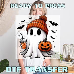 Cute Ghost Halloween Heat Press Transfer,  Halloween Ghost DTF Transfer, Ready to Press Direct to Film Prints