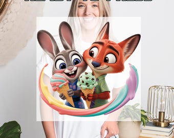 Disney Zootopia DTF Transfers, Nick Wilde and Judy Hopps Heat Press Transfers, Zootopia Ice Cream Disney, Welcome To Zootopia Disney