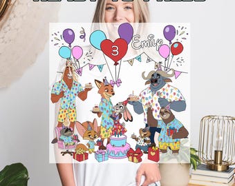Personalized Name Age Zootopia 2 Birthday DTF Transfers, Disney Judy Hopps Nick Wilde Birthday Present Gift Heat Press Transfers,