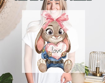 Watercolor Judy Hopps Nick Wilde Heart DTF Transfers, Valentine Zootopia Heat Press Transfers, Coquette Bow Zootopia Tee,