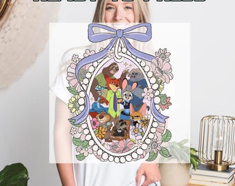 Floral Coquette Mirror Zootopia DTF Transfers, Judy Hopps Nick Wilde Heat Press Transfers, Welcome To Zootopia Disney, Locket Zootopia
