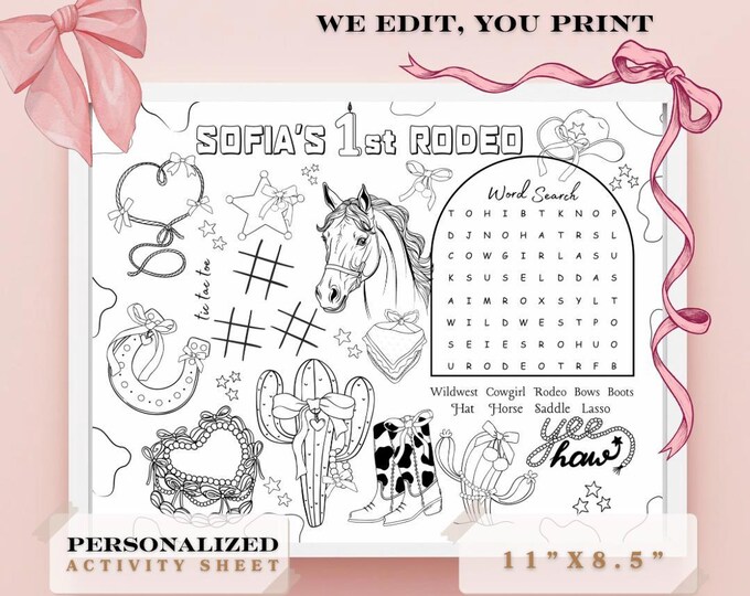 Rodeo Activity Sheet | Party Favor | Cowgirl Activity Sheet | Rodeo ...