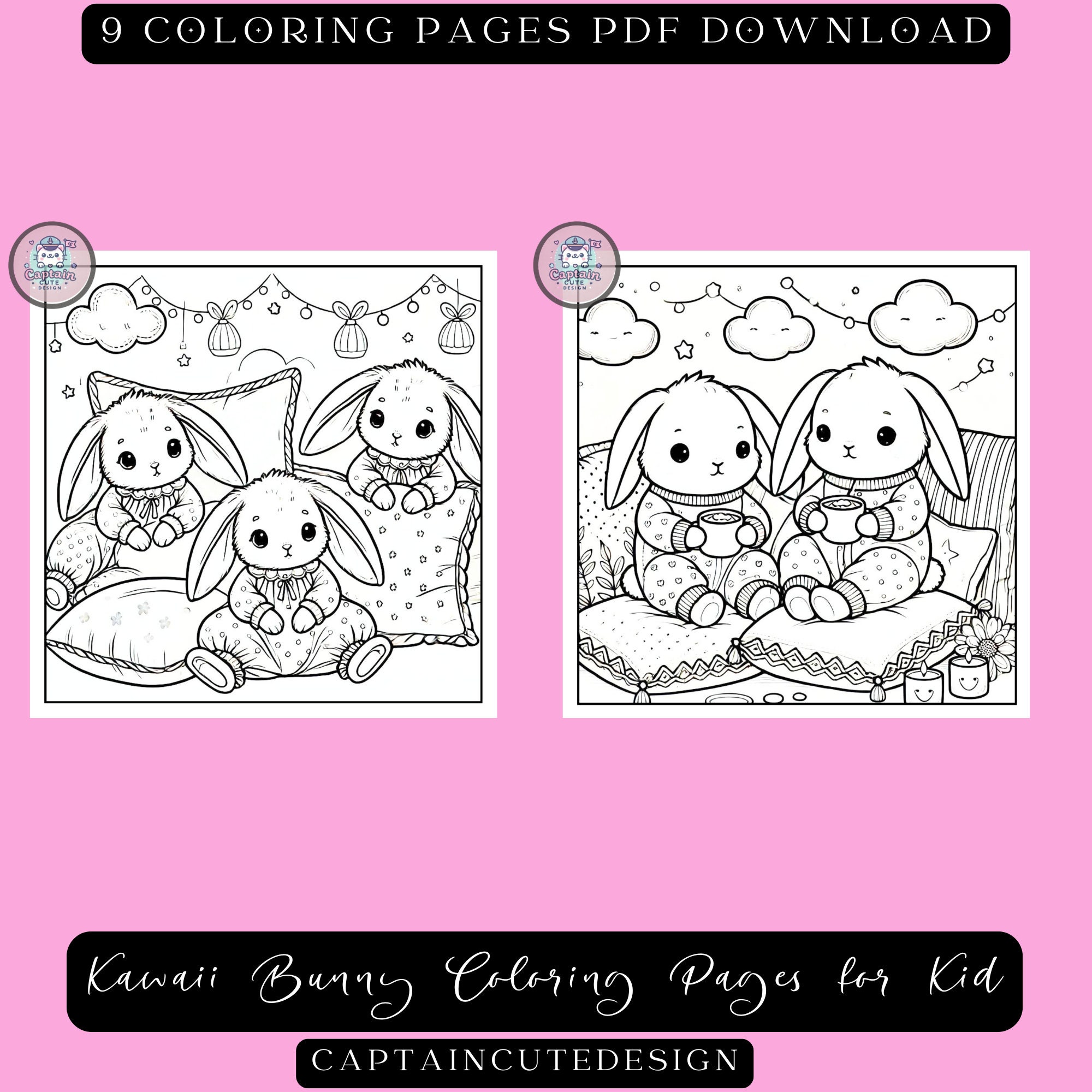 Kawaii Bunny Coloring Pages - 9 Cute Printable PDF Designs for Kids and ...