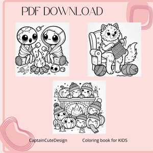 Halloween-themed Coloring Book 9 Pages. spooky Cutie Cozy Coloring for ...