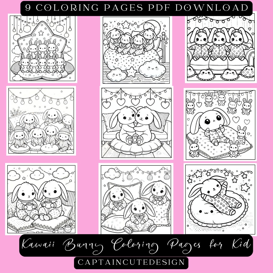 Kawaii Bunny Coloring Pages - 9 Cute Printable PDF Designs for Kids and ...