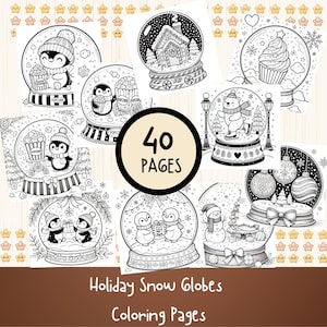 Holiday Snow Globe Coloring Pages - 40 Festive & Fun Printable Designs, Hygge Christmas Digital Download PDF, Cozy and Aesthetic Coloring
